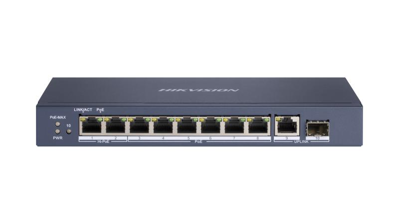 DS-3E0510HP-E HIKVISION Unmanaged POE switch 8x1000 Mbps, 2xHI-POE 90W port, 1xGigabit LAN and 1xGigabit SFP Uplink, 300m POE