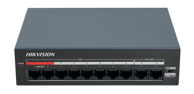 Hikvision DS-XS10-P unmanaged 8x100M POE+ switch, 2x Ethernet uplink ports, 60W POE budget, 300m POE