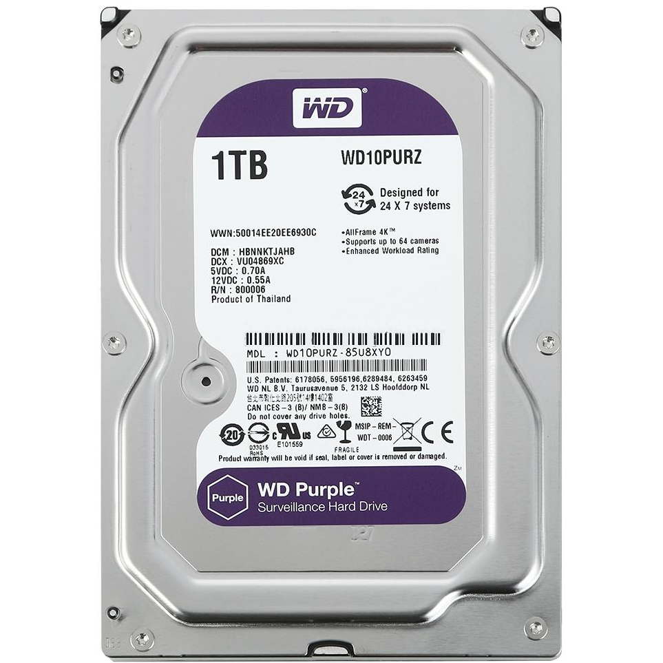 Sərt disk HDD Western Digital WD10PURZ Purple DB 3.5 Surveillance 1TB
