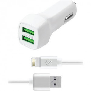 SGM S-link IP-AC30B 5V 3.1A 2A Black Car Charger and White Lightning Data + Charger Cable