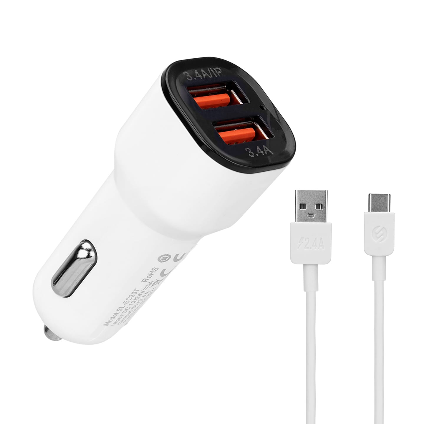 Avtomobil yükləmə cihazı SGM S-link SL-EC30T Type-C Wired 3.4A 2 USB White Car Charger