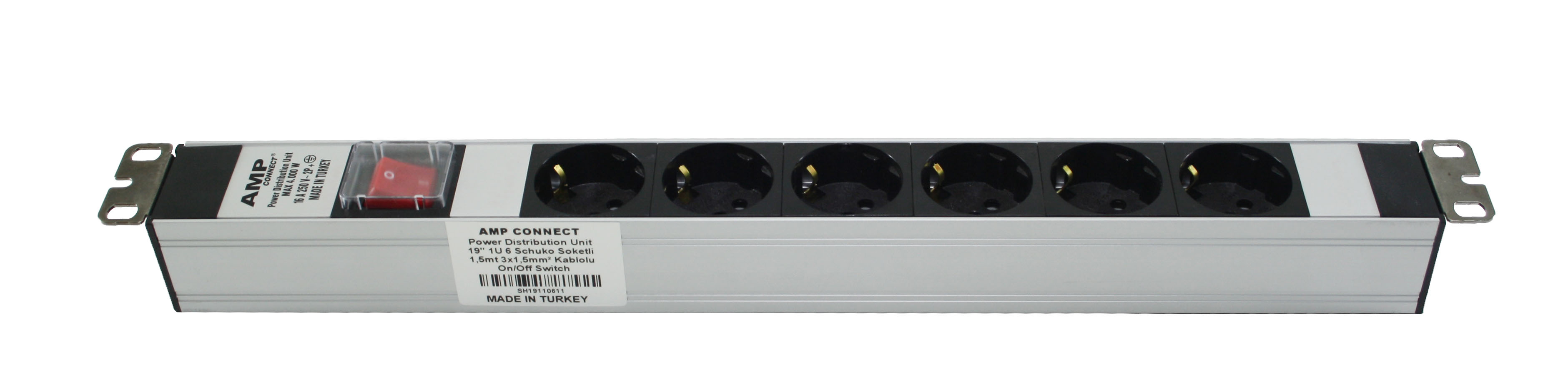 Uzadıcı AMP PDU 1105 19"1U 6 WAY GERMANY TYPE (DIN49440)SOCKET CIRCUIT BREAKER CONNECTED 3*1,5MM NYMHY CABLE ,DIN49441 SH191106132