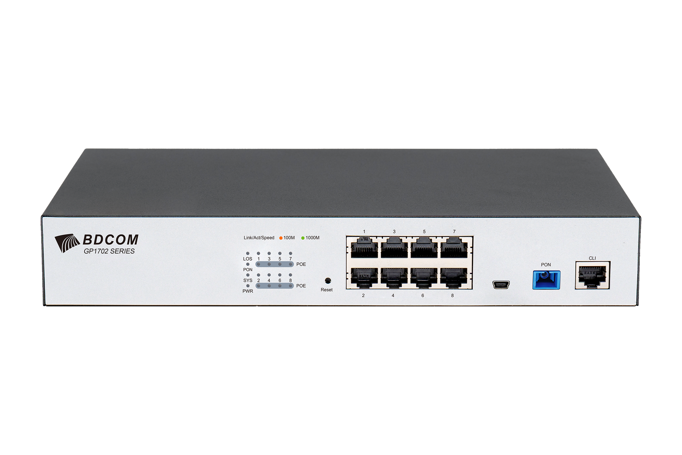 BDCOM GP1702-8GPM xPON PoE MDU(Multi-Dwelling Unit)1-Port GPON/EPON (SC/UPC), 24- Port Gigabit PoE+metal casing with cooling fan single AC-220V power
