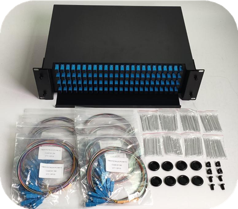 Shturmann 96 Port SP UPC Rackmount 2U Optic Termination Steel Full Loaded Box Sleeve, Pigtail, Casette, Adapter SLT %82444