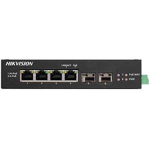 Kommutator DS-3T0506HP-E/HS HIKVISION Unmanaged Industrial POE switch 4x1000 Mbps, 1xHI-POE 90W, 2xGigabit SFP Uplink, 300m POE